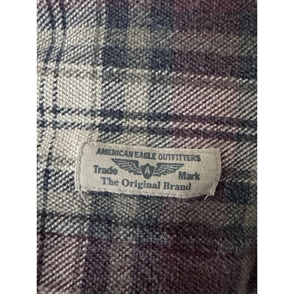 American Eagle Outfitters Plaid Polo Shirt Mens M Burgundy Y2K Preppy Cotton